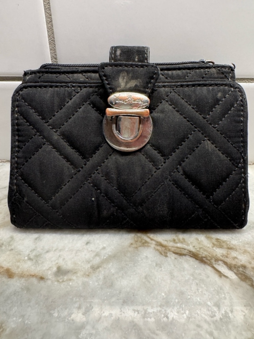 Vera Bradley Black Quilted Wallet with Silver-Tone Clasp